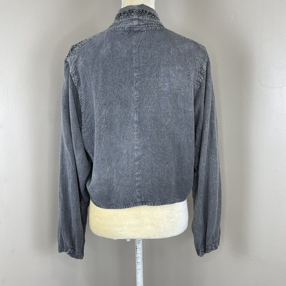 Women Log Sleeves Gray Cropped Jacket Free Size Embroidered - Picture 4 of 16